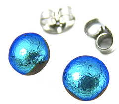 DICHROIC GLASS Post EARRINGS Tiny 1/4″ 7mm Teal Turquoise BLUE Sky STUDS Dots