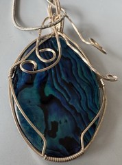 Vintage Abalone Paua Shell Wrapped In Sterling Silver Wire Necklace 18”