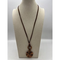 Hammered Copper Pendant Necklace Boho Artisan Minimalist Leather Cord Brown