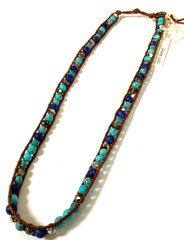 NWT Chan Luu Turquoise Stones Silver leather necklace 20”