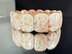 HIGH GRADE NATURAL CORAL FOSSIL BRACELET/ VARIOUS FLOWERS PATTERN