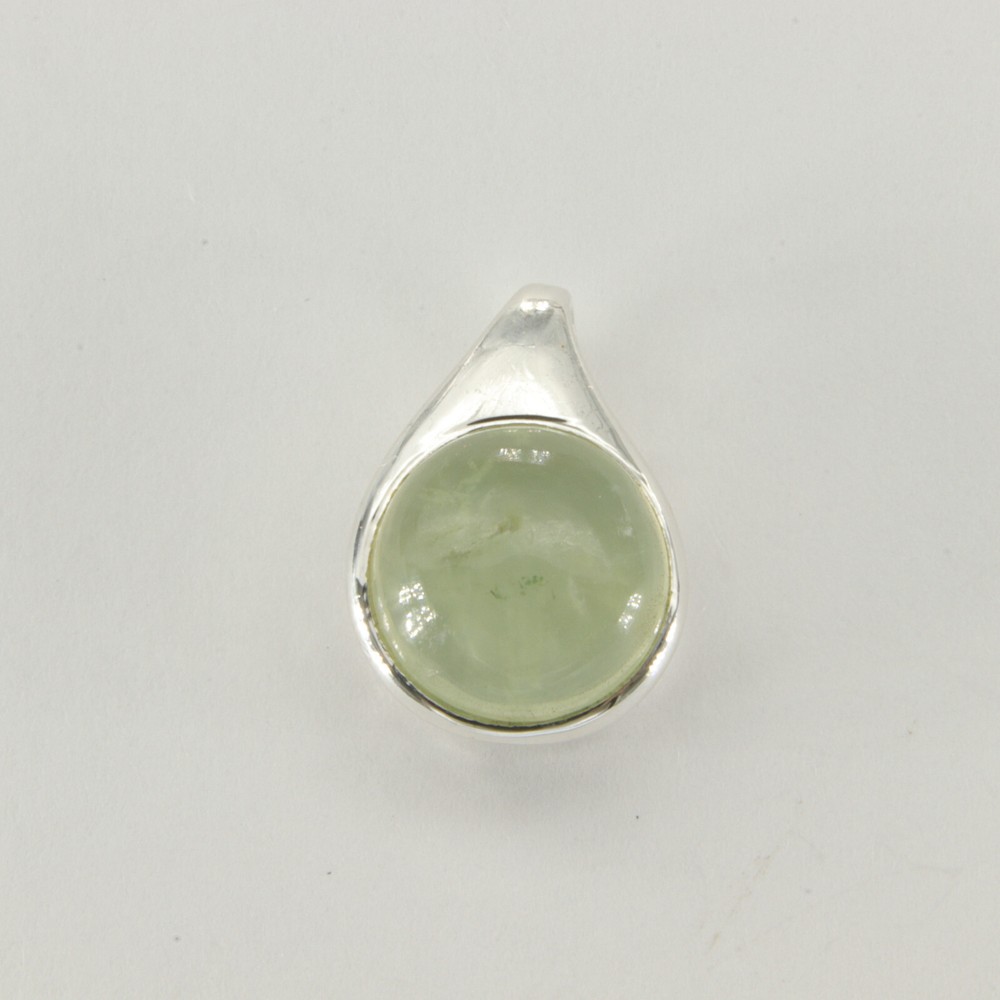925 Sterling Silver – Round Green Prehnite Pendant – Charm – Pendantif Prehnite