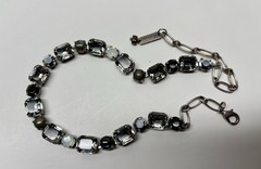 Mariana Signed Necklace Smoky Gray Crystals Black White Choker Designer
