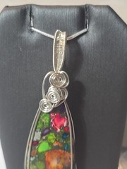 Artisan Wire Wrapped Sea Sediment Jasper Pendant Necklace in Sterling Silver