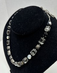 Mariana Signed Necklace Smoky Gray Crystals Black White Choker Designer