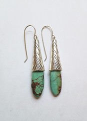 Handmade Turquoise Silver Pewter Drop Pierced Earrings New