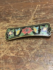 VTG GOLD TONE MULTICOLORED CLOISONNE ENAMEL BUTTERFLY FLOWERS BARRETTE HAIR CLIP