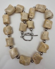 Handmade ~ Silver ~ Large Beige Coral Branches Beaded 26″ Toggle Necklace #147