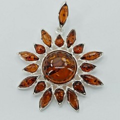 Natural, Cognac / Brown BALTIC AMBER Sun Star Pendant 925 STERLING SILVER #1006
