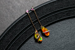 Best Wishes – Mexican Fire Opal Halo Diamond & Mother of Pearl Pendant 18K Gold