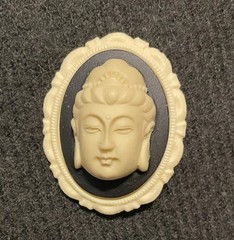 Cameo Buddha Siddhartha Gautama Religious Asian Gothic Black & White Pin Brooch