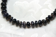 Iolite Natural Blue 5mm x 10mm Roundel Hand Tied Silk Knot Gemstone Necklace 20″