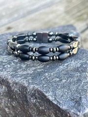 Magnetic Hematite Black Onyx Rice Bracelet Anklet Powerful 2 Row Mens Womans