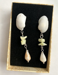Handcrafted Shell Stone Dangle Earrings White Shell Multicolor Beach Post