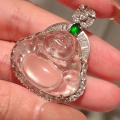 Natural Shui Mo Quartz Jade Buddha Pendant 925 Sterling Silver Moissanite
