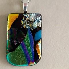 Hand Crafted Dichroic Fused Glass Pendant Necklace W/ Chain #1175