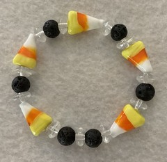 Halloween Candy Corn LampWork Glass & Lava Stone Beaded Bracelet