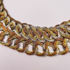 Vintage Artisan Interlocking Tri Color Metal Twisted Wire Collar Necklace Stmt