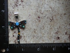 Dragonfly Moon Stars Night Sky Micro Inlay Gemstone Sterling Silver Pendant AI70