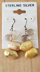 Genuine PEARL& STONE Earrings, 1.75″ long, 925 Sterling SILVER, Hand Made in USA