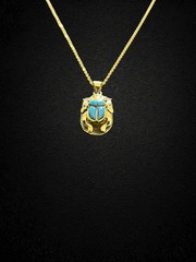 Egyptian Scarab Necklace Handmade Turquoise Blue and Gold Pendant Made In Egypt