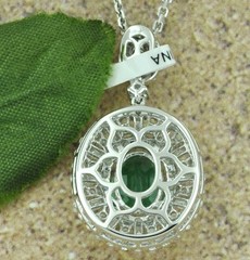 3.49 ct 18k Solid White Gold Ladies Natural Colombian Emerald & Diamond Pendant