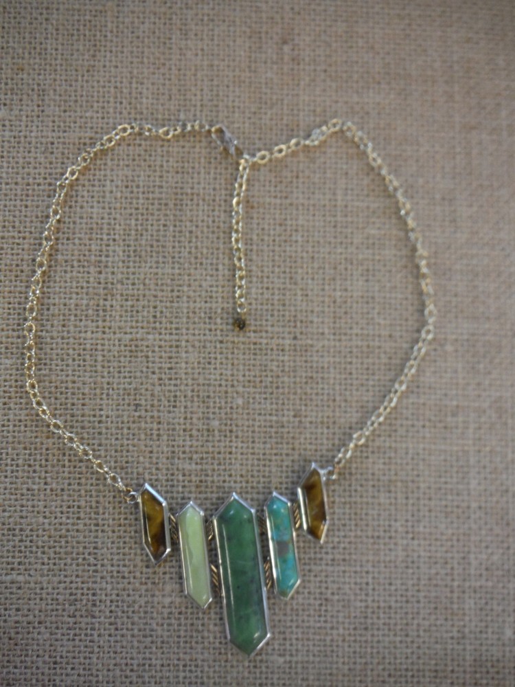 BARSE BRONZE/925 SILVER/JADE/TIGER EYE/TURQUOISE NECKLACE (FREE SHIPPING))