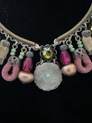 Ayala Bar Handcrafted Bead Charm Textile Fabric Silver Tone Necklace 15”+ Extend