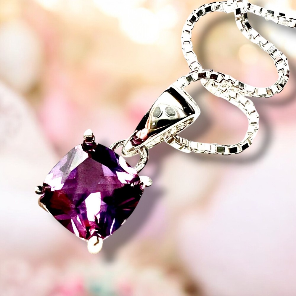 Lab Made Color Change Alexandrite Pendant, Sterling Silver, June Birthstone