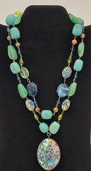 Abalone Shell Necklace with Multicolored Stones and Beads 23 in