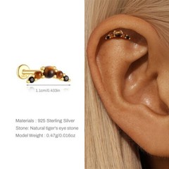 Tiger Eye Nap Earrings Helix Tragus Rook 925 Sterling Silver Flat Back Earrings