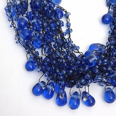 Vintage Blue Choker beaded multi-strand necklace Tear drop Adjustable Bohemian