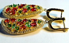 NATURAL! PADPARADSHA SAPPHIRE,EMERALD,GARNET EARRINGS 925 STERLING SILVER