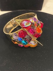 Artisan Multi-Colored Gemstone Bracelet Gold Bangle