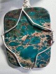 Jewelry Set Turquoise Beads wire-wrapped Agate Pendant Handmade