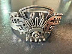 Taxco Mexico 925 Silver Headdress Bracelet Eagle Stamp/Signed P Luco 7″