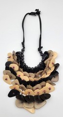 Artisan Tagua Nut Statement Necklace Cascading Black Cream Grey Vegetable Ivory