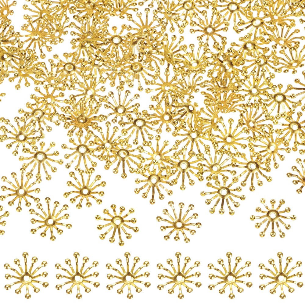 100-Pack 13mm x 3.5mm ( W x H ) Bead End Caps Flower Stamen [Gold]