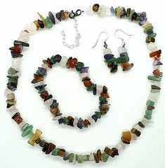 MULTI-GEM TUMBLE CHIP NECK /BRAC /ERR 4 Pc SET! Hand-Crafted GENUINE NEW!
