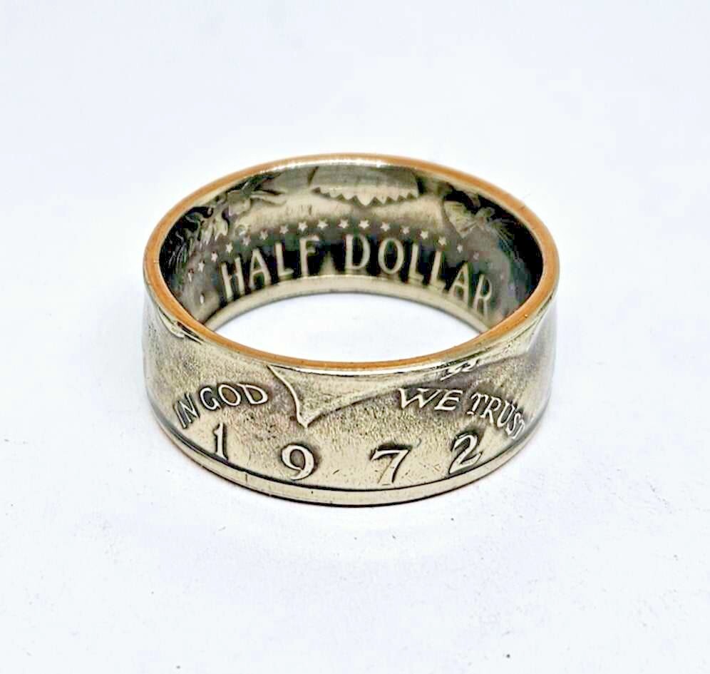 «Sealed» 1972 US JFK KENNEDY HALF DOLLAR coin ring sizes 8-15