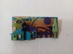 New House Pins By Lucinda Houses And Tree Pin Brooch 3D Oblong Multicolor