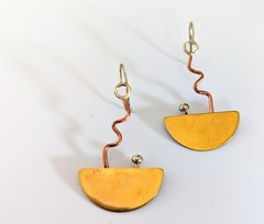 Artisan Hand Made Copper/Brass/Sterling Silver Abstract Dangle Hook Earrings