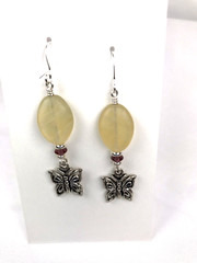 Handmade Light Yellow Glass Bead with Beautiful Butterfly, Silver Plated Hooks