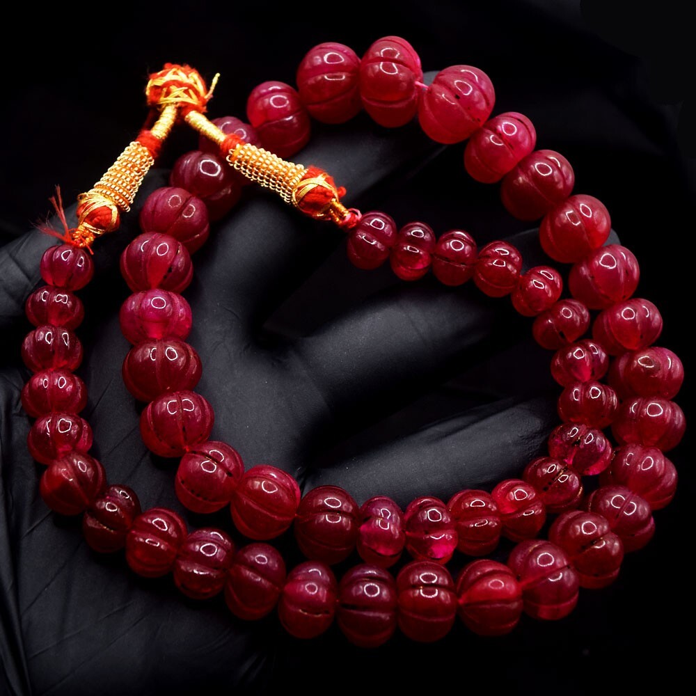Top Grade Selling Carved Red Ruby 507.00 Cts Beaded Necklace Jewelry VK 21 E629