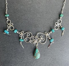 Peruvian Chrysocolla Semi-Precious Stone Necklace Earrings Bracelet Set Peru