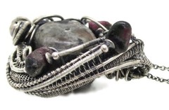 UV-Fluorescent, Yooperlite (Sodalite) Pendant, with Ruby Zoisite in Sterling Sil