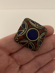 Tibetan Style Artisan Mosaic Resizable Ring Natural Lapis Lazuli, Coral