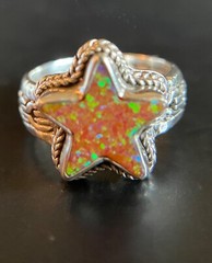 Sarda, Bali Handmade,Sterling & Simulated Opal Star Ring,Various Sizes Available