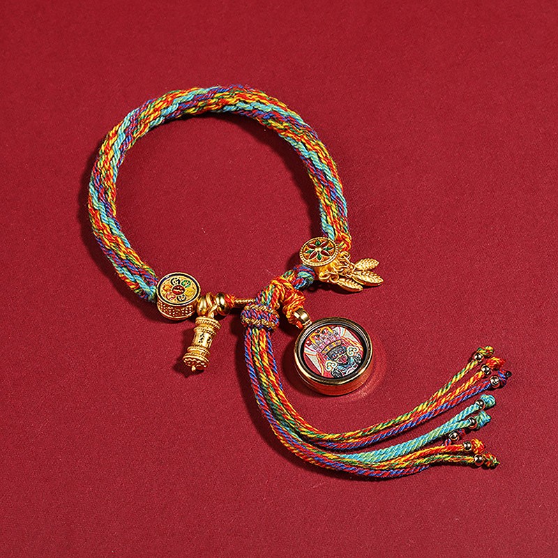 Handmade Colorful Rope Zakiram God of Wealth Thangka Amulet Compile A Bracelet