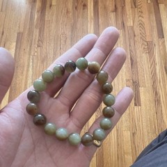 Jade Beaded Stretch Bracelet Green Brown Round Stone Nature Unisex